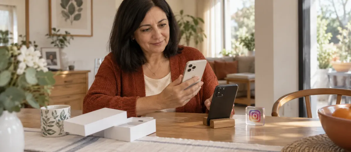 Eski telefonunu yanında tutarak yeni telefonunu kontrol eden kullanıcı