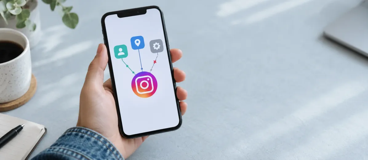 Instagram hesabı ile bağlı hizmetler arasındaki bağlantıları gösteren telefon.