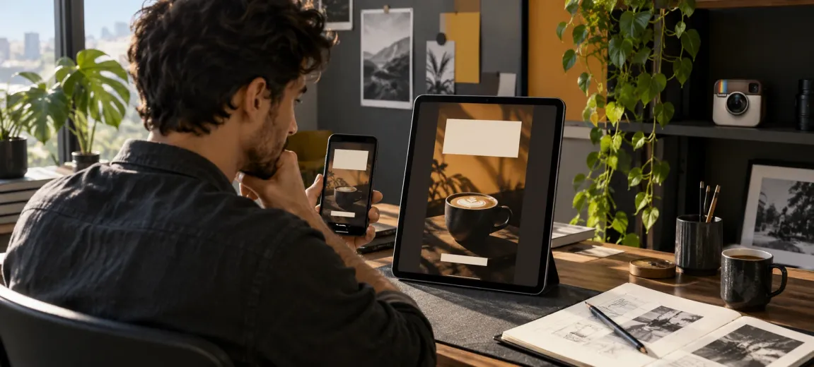 Reels kapağının telefondaki önizlemesini kontrol eden tasarımcı