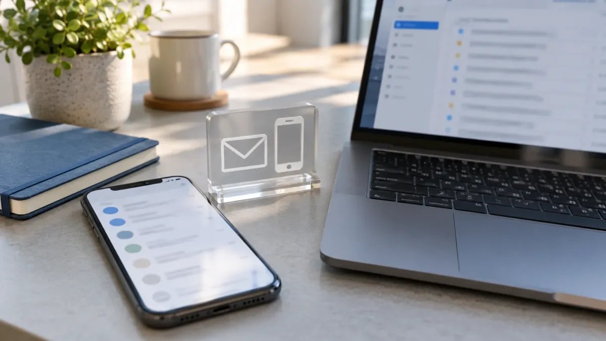 Mesaj ekranı açık telefon ve e-posta kutusu açık dizüstü bilgisayar