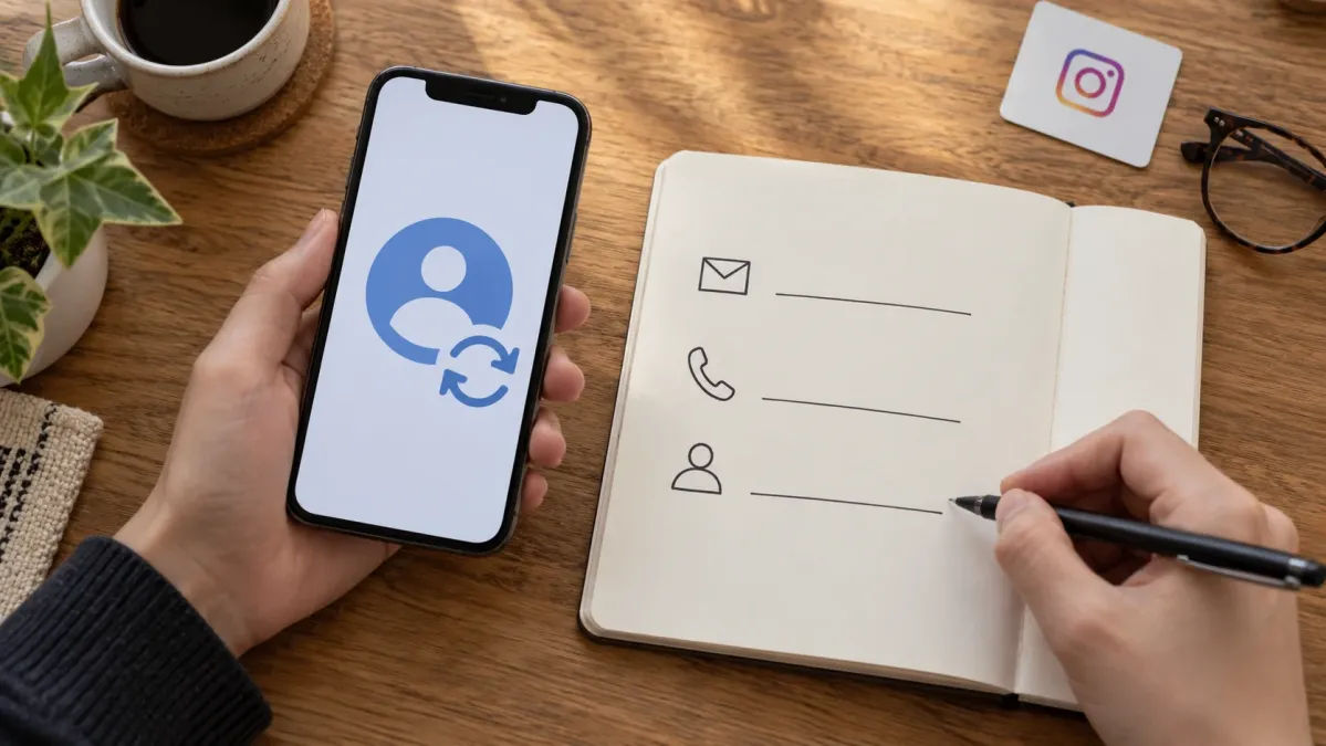 Kurtarma için e-posta, telefon ve profil bilgisini simgeleyen not defteri ile telefon.
