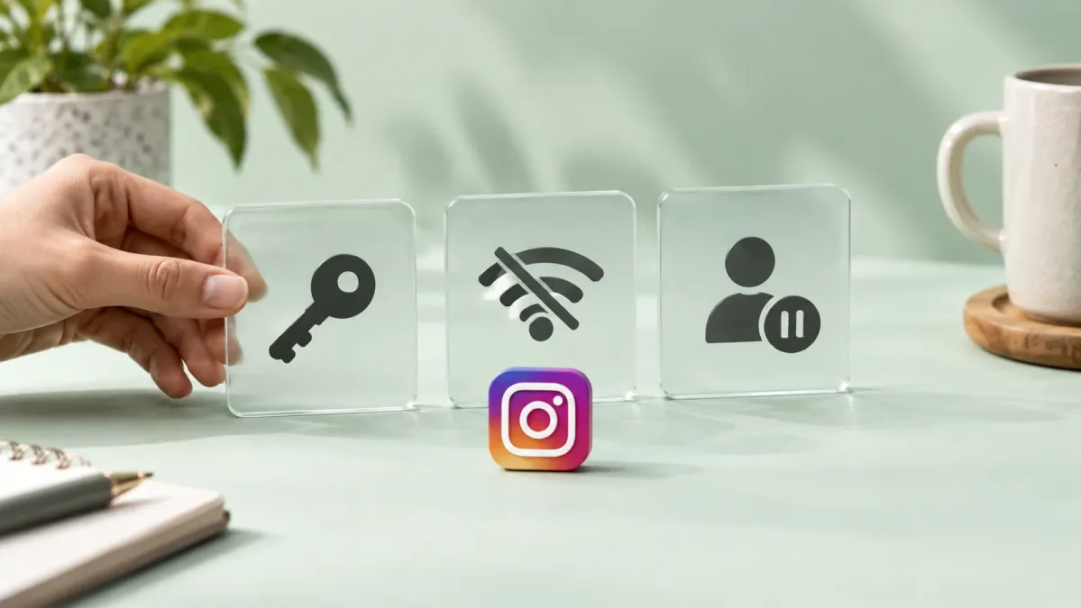 Parola, bağlantı ve hesap durumu sorunlarını ayıran anahtar, ağ ve profil simgeleri.