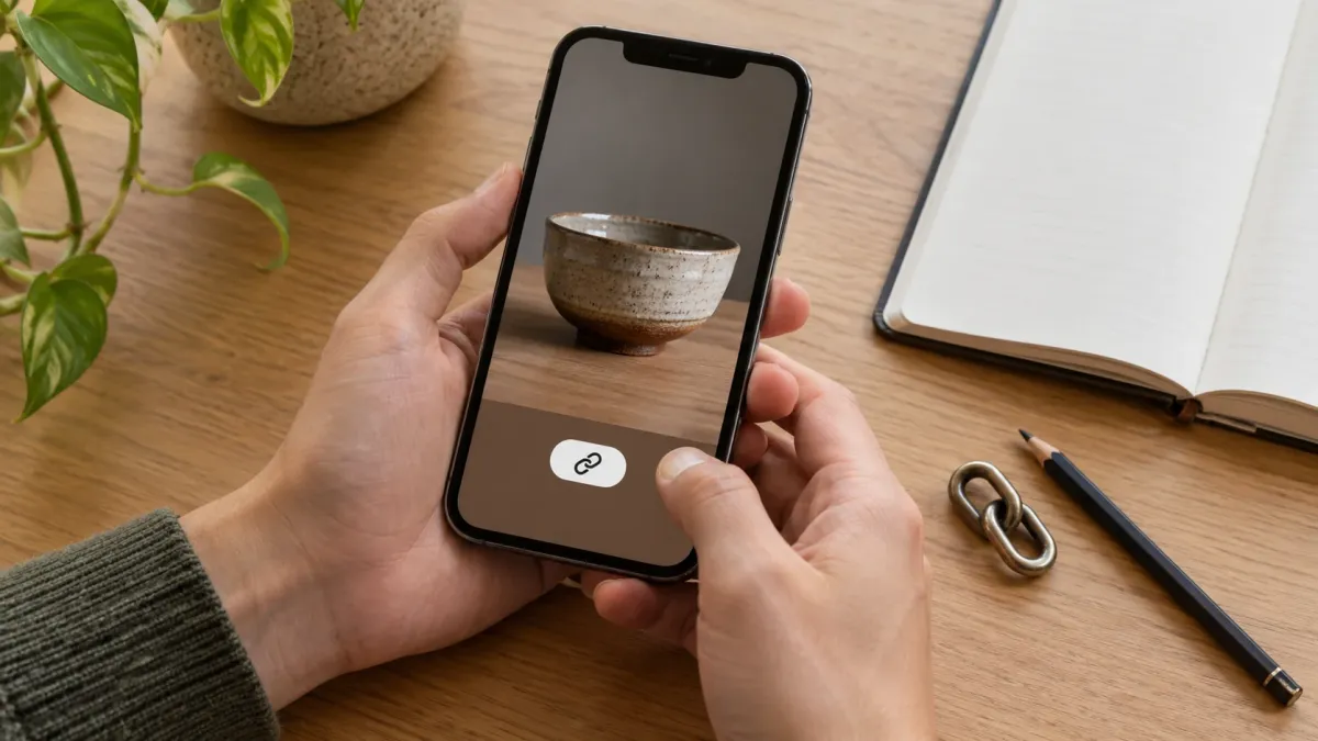 Bağlantı simgesi bulunan telefon, açık defter ve kalemle hikaye hazırlığı