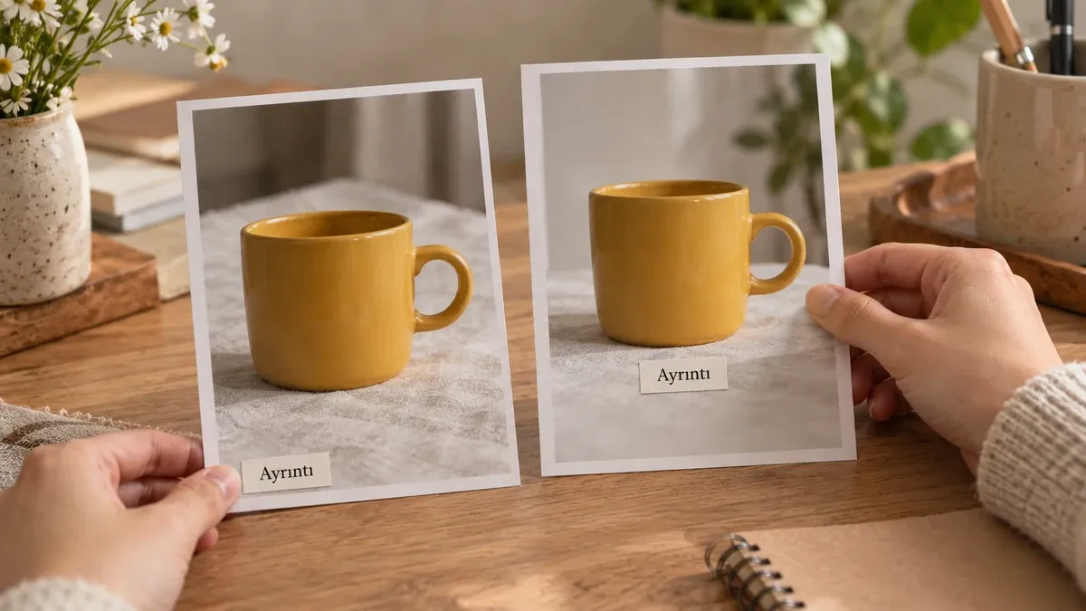 Sarı kupa fotoğraflarında Ayrıntı kartının kenarda ve ortada durduğu iki kağıt taslak
